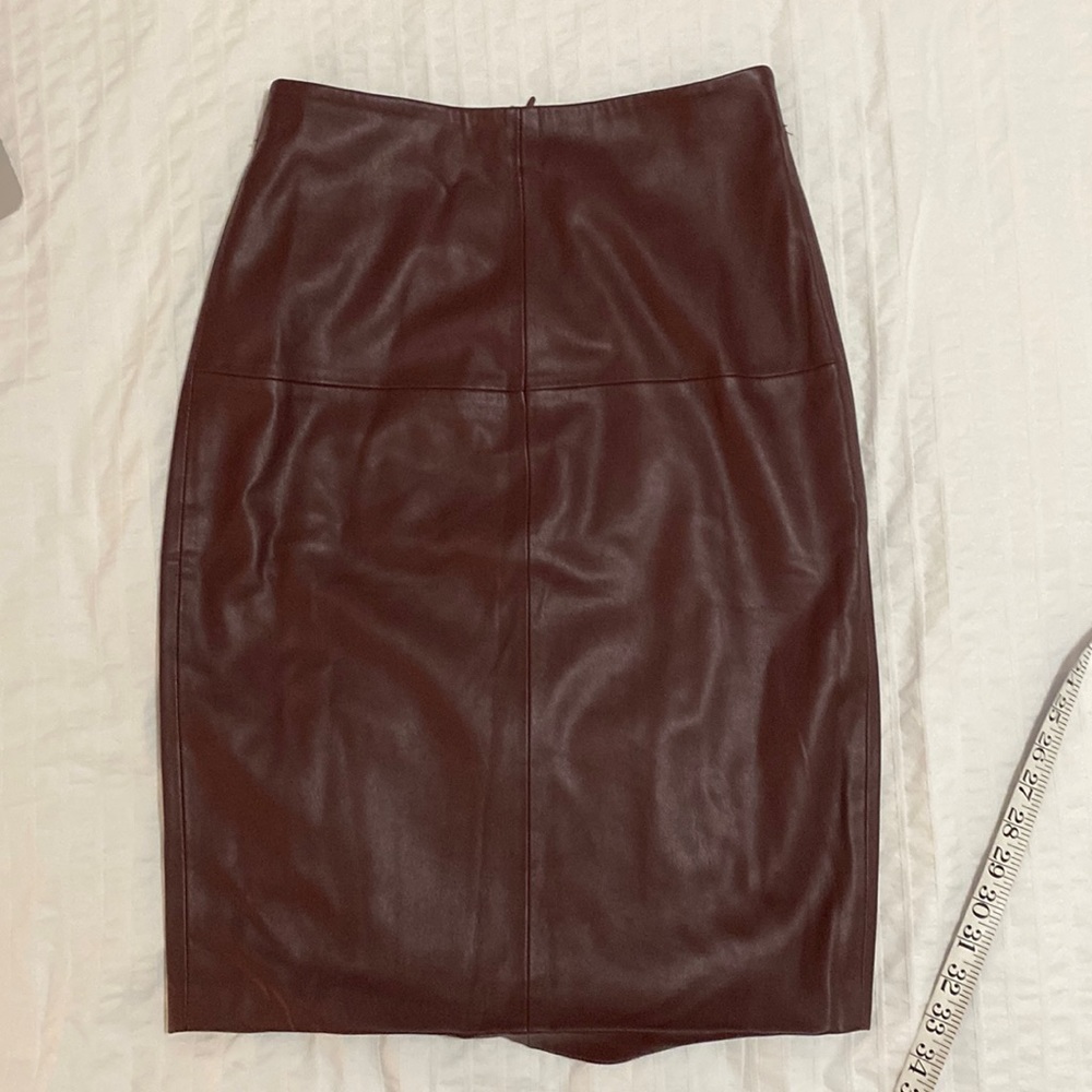 Mango burgundy midi leather pencil skirt